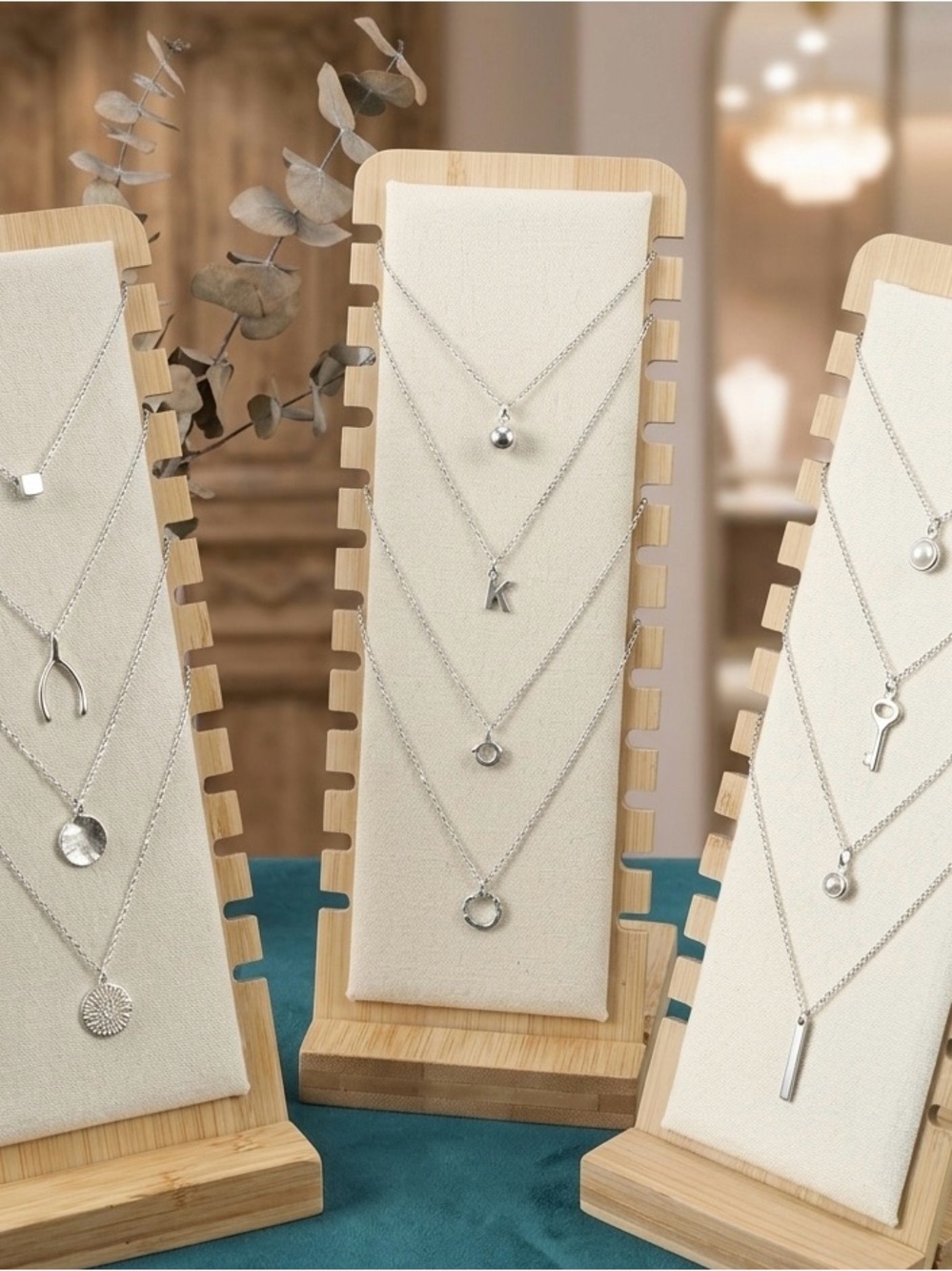 Wooden Jewelry Display Stand with Cream Padded Front - Picture 2 of 2